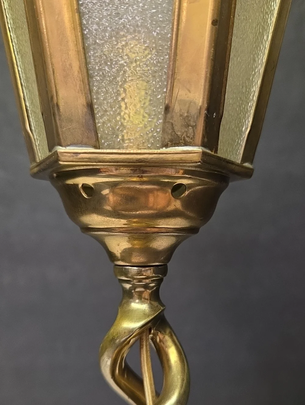 Vintage Arts & Crafts Barley Twist Brass Lantern,